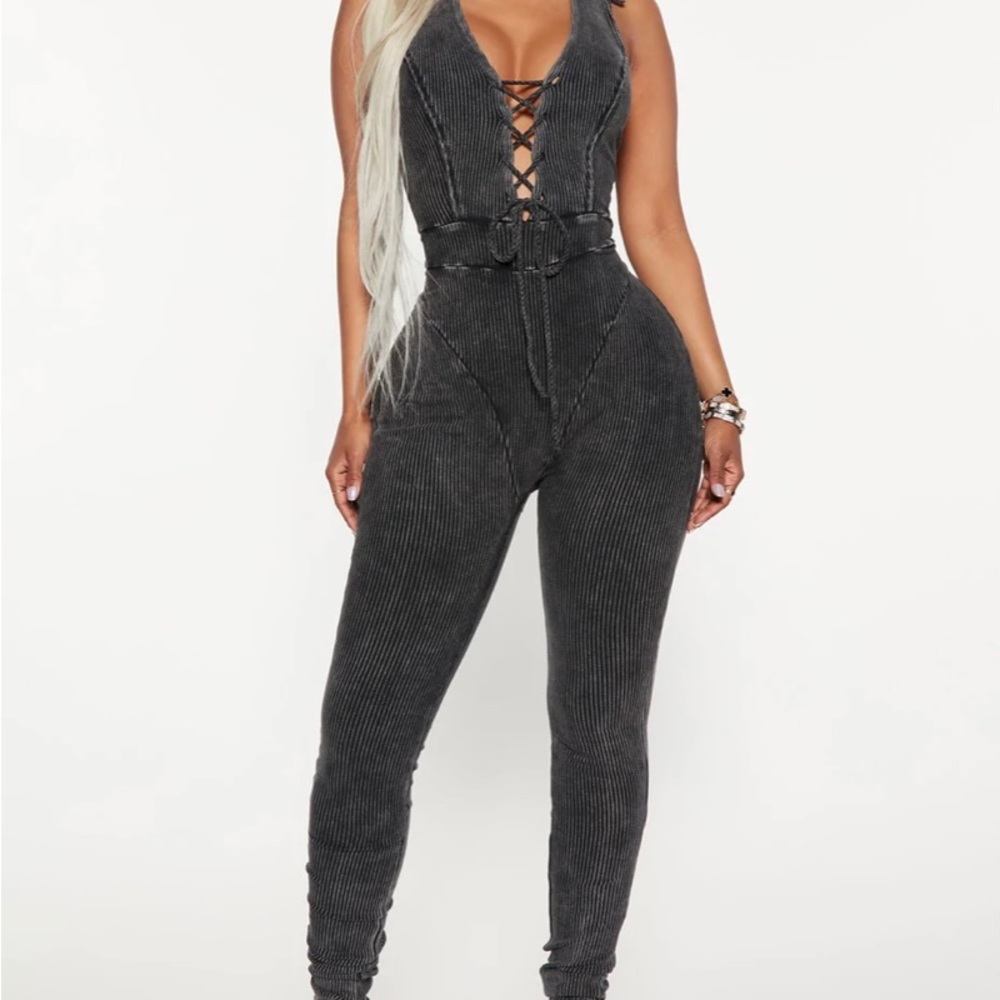 Grey ribbed jumpsuit